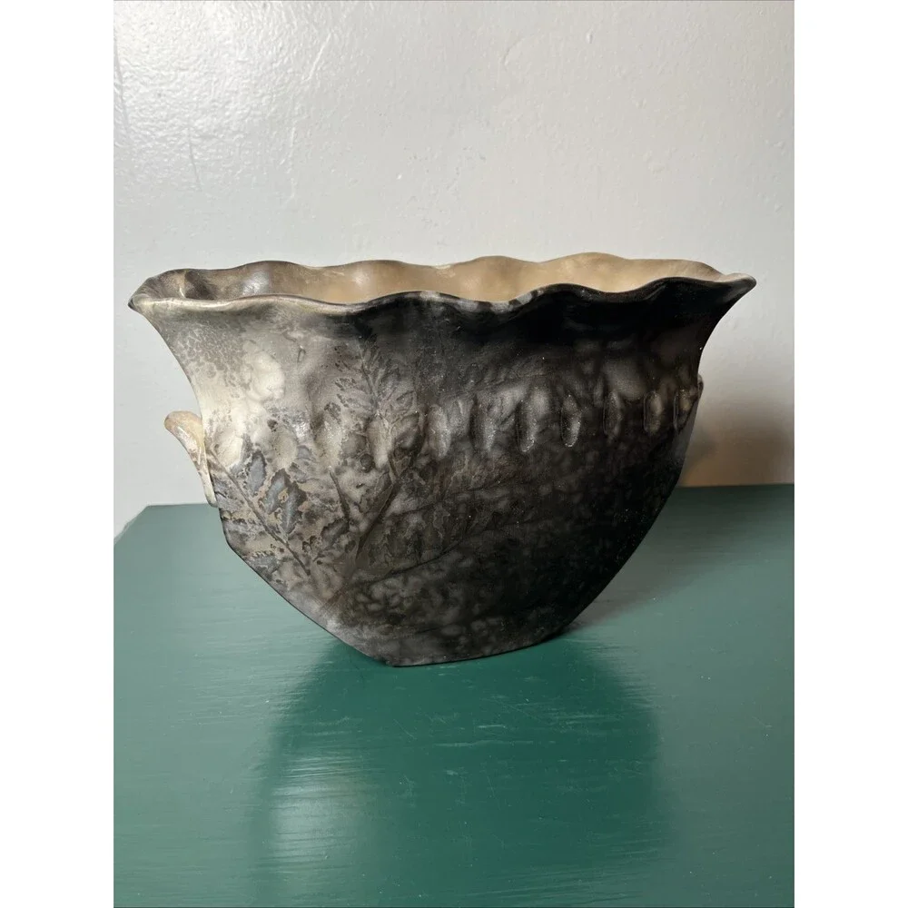 Native American Handmade Plaster Horse Hair Botanical Pressed Plants‎ Vessel